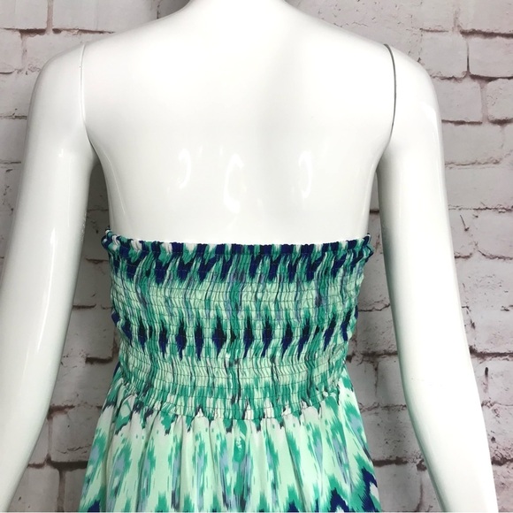 ENVY ME S Aqua Blue Green High Low Boho strapless summer dress Size Small - Picture 14 of 15